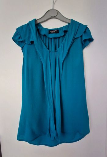 Blouse manches courtes volantées bleu canard Morgan