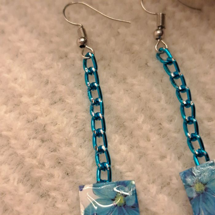 Boucles d'oreilles pendante bleu vert - photo numéro 5