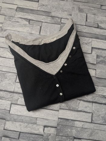 Top 2-en-1 KOOKAÏ Bicolore Noir & Gris - T3 (40/42) - Boutons Nacre