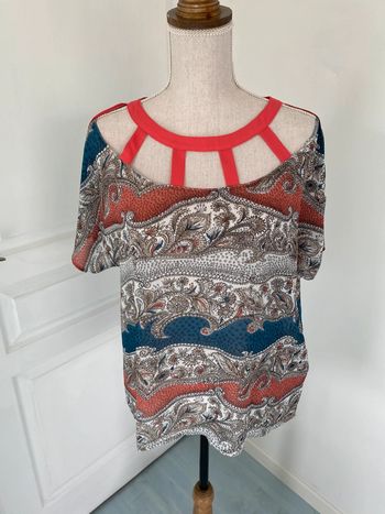 Top corail blanc et bleu manoukian taille M