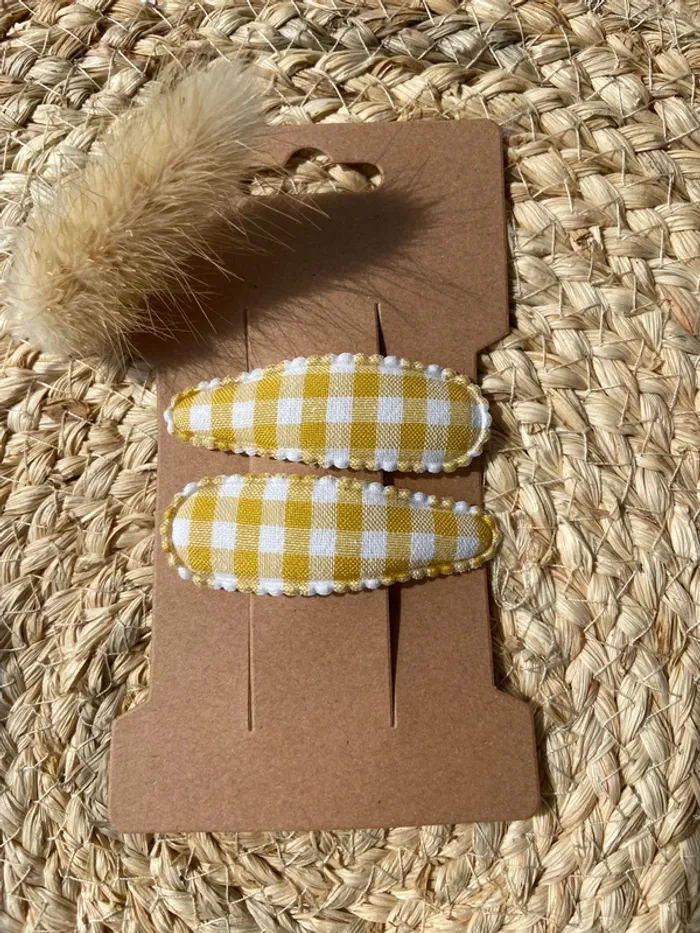 Lot de 2 barrettes en vichy jaune enfants