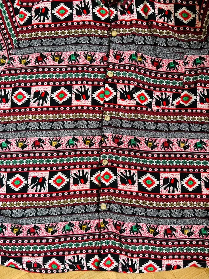 🐘Chemise vintage hippie 100% coton éléphants multicolores🌿Indian ethnic festival style shirt🐘 - photo numéro 14