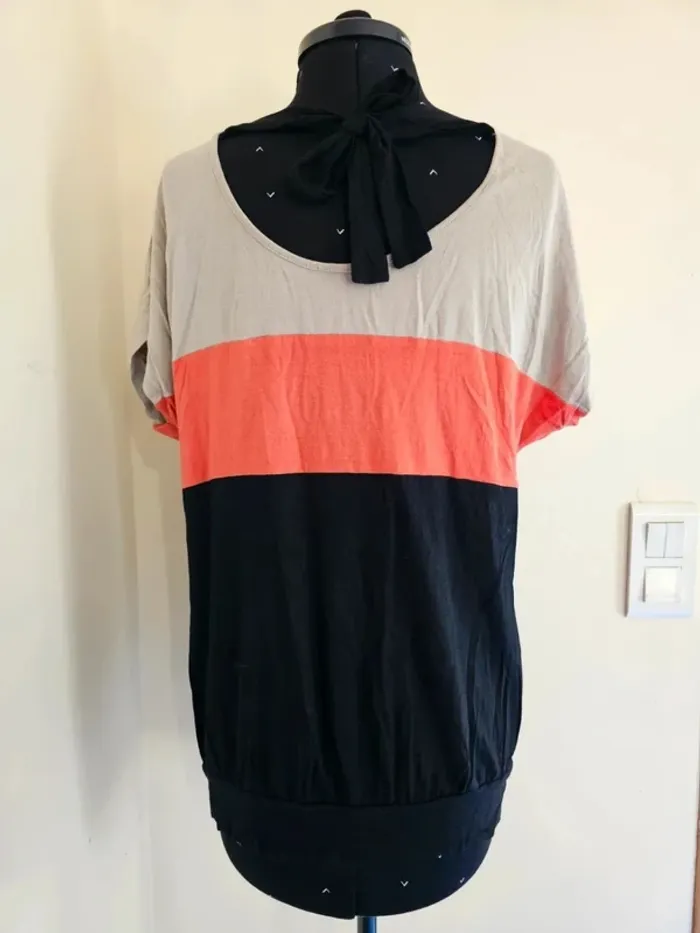 đ Top Femme Color Block Beige Corail Noir - DĂ©tail Dos NouĂ© - Taille Unique đ - photo numĂ©ro 2