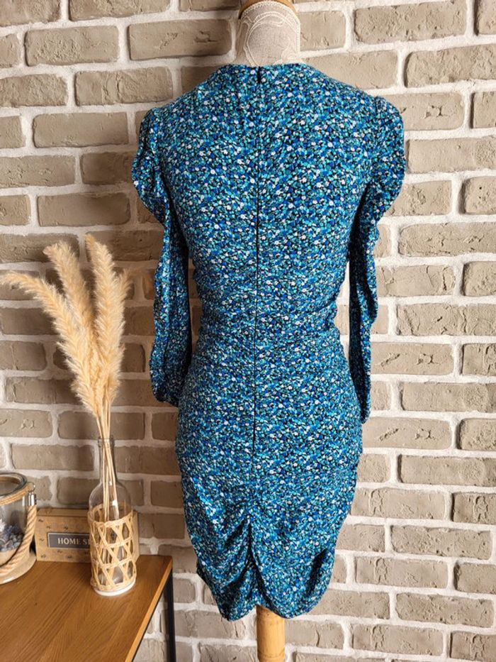 Robe bleue fleurie Zara fronces et manches ballon - photo numéro 9
