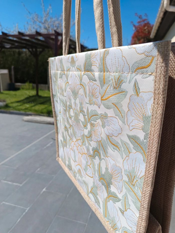Sac toile de jute fleurie - photo numéro 3