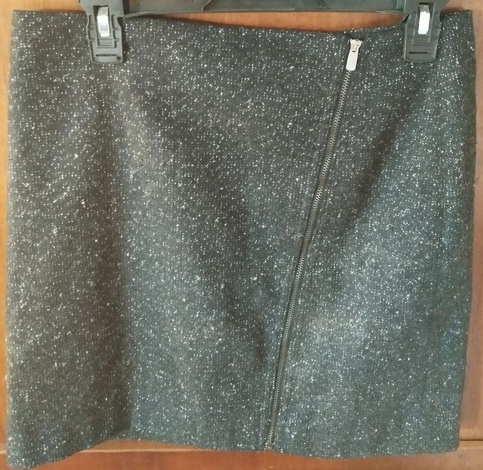 🖤Jupe grise argentée - fermeture éclair - Laine Soie - Neuve - Taille 38 - Camaïeu🖤