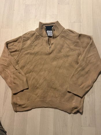 Pull beige marron 8 ans premier de classe fermeture éclair au col devant