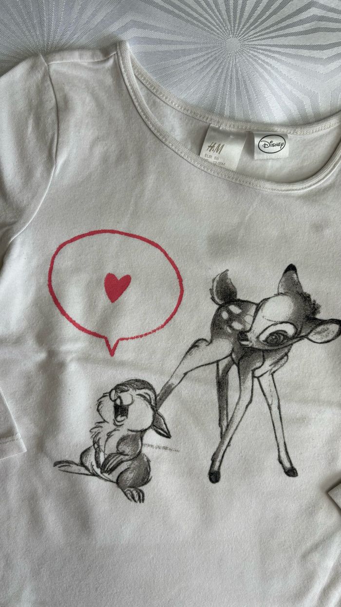 Haut manches longues bambi et panpan 12/18mois 86cm h&m - photo numéro 3