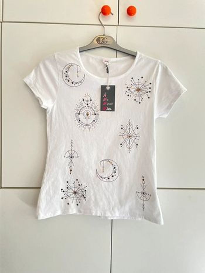 T-shirt blanc effet étoiles ethniques taille M Mim