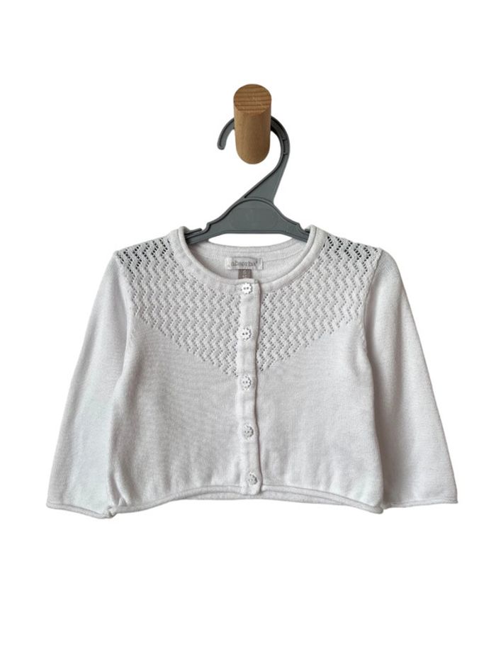 Gilet blanc à motifs zigzags en maille ajourée - Absorba 6 mois (68cm)