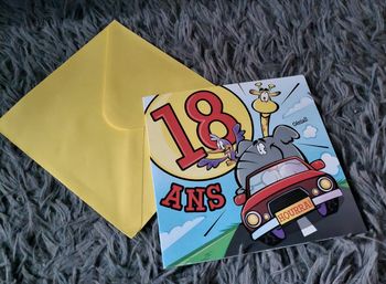 Carte d'anniversaire 18ans avec enveloppe