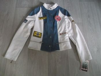 Veste BE ICE jean et tissu blanc déco écussons taille 38 NEUVE