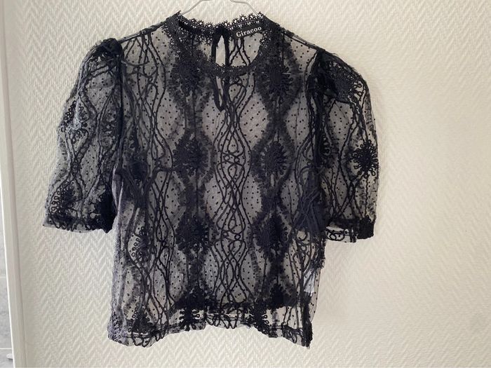 T-shirt en dentelle transparent noir S
