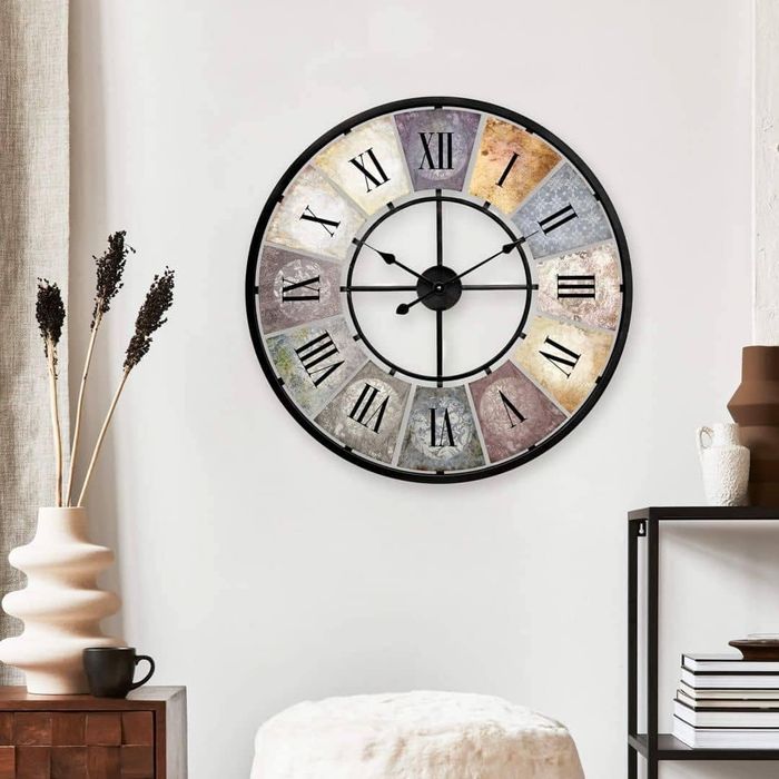 [NEUF] Grande horloge murale Vintage silencieuse en métal XXL Chiffres Romains rétro déco 50 cm - photo numéro 8