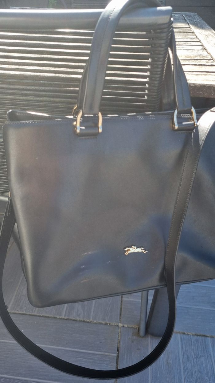 Sac longchamp cuir pleine fleur anses et lanières authentique 3 rangement - photo numéro 2