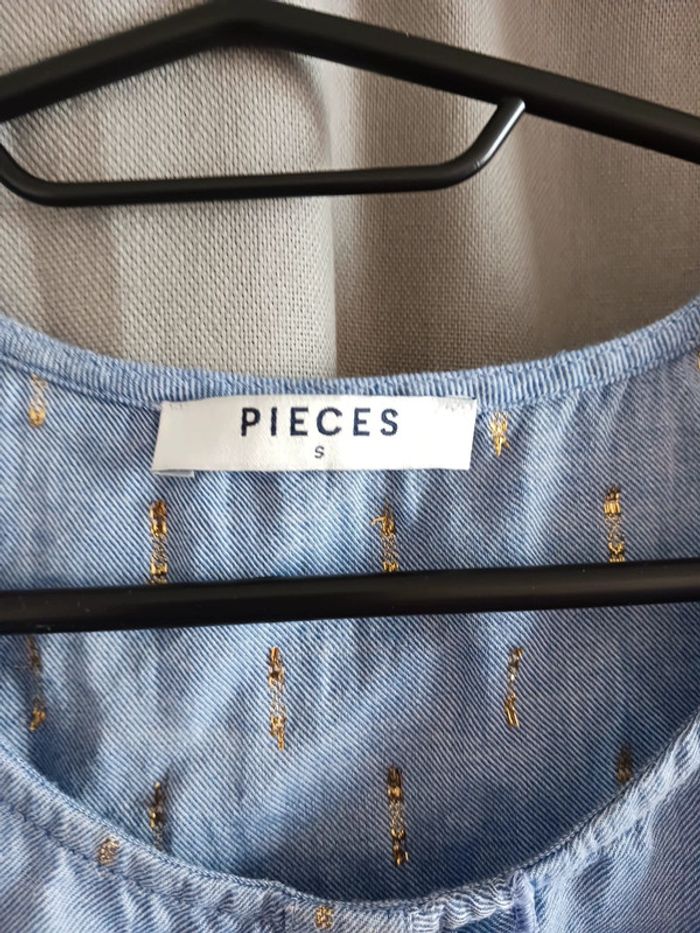 Blouse sans manches et à volants bleue Pieces Taille S36 - photo numéro 3
