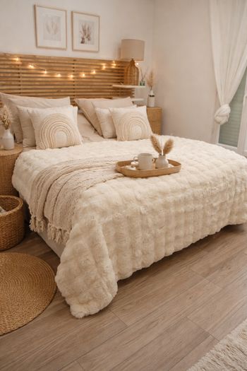 Plaid doux effet fausse fourrure blanc cassé crème 150 x 200 cm neuf