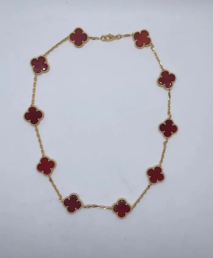 Collier 10 trèfles cornaline rouge 41cm - photo numéro 4