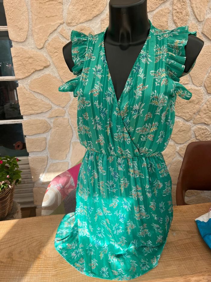 Robe femme rue des abesses taille 1 S :6 38 verte à fleurs en voilage - photo numéro 3
