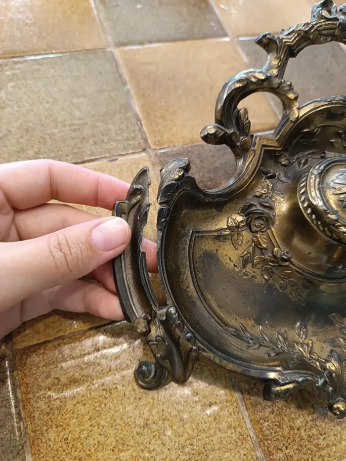 Encrier laiton bronze métal doré vintage ancien - photo numéro 4