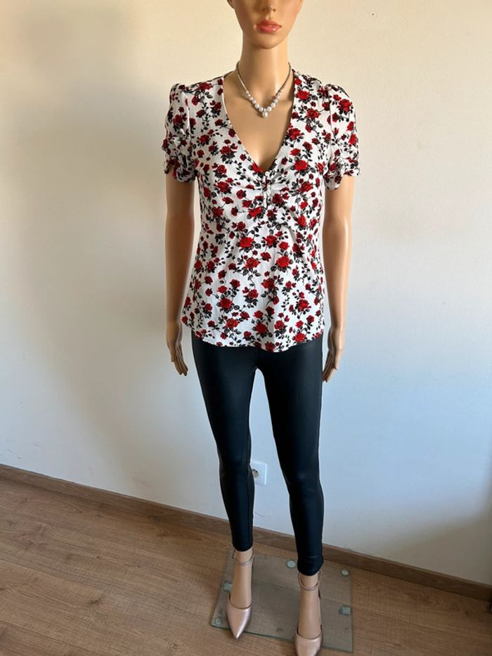 Blouse fleurie à manches courtes Mango taille XS comme neuve - photo numéro 3