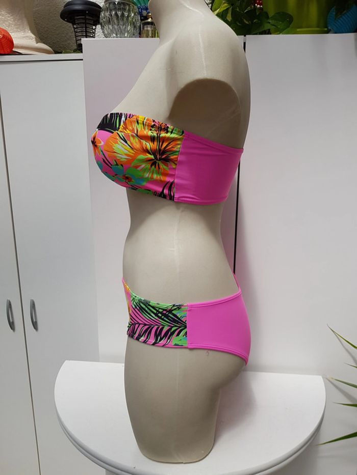 Maillot De Bain Rose Fluo Imprimé Fleurs Tropicales Multicolore - photo numéro 4