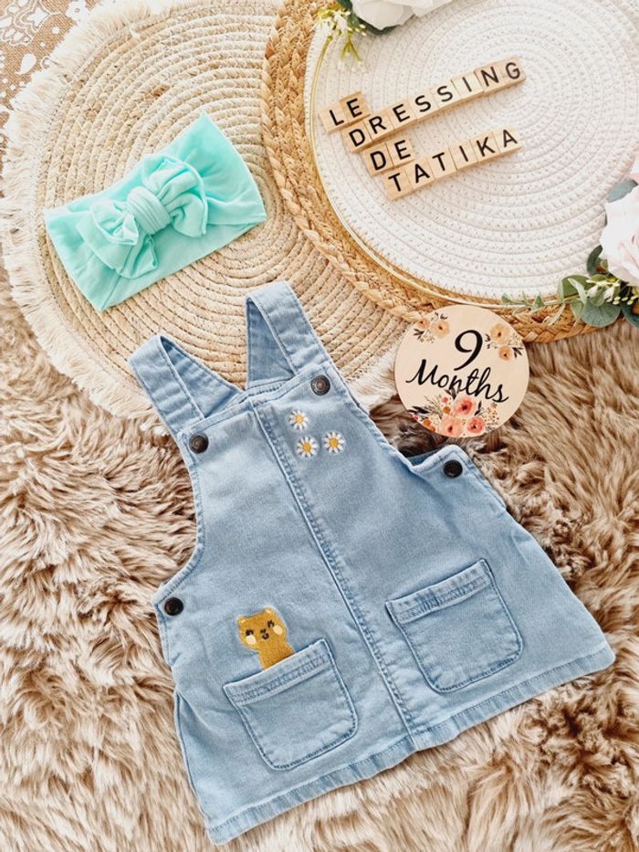 Robe bretelles 9mois bébé fille + bandeau TU