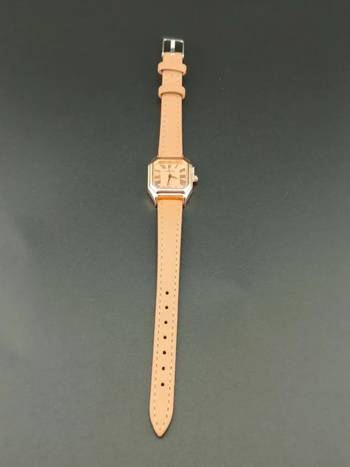 Montre hexagonale, brun-noisette, rose-dorée - photo numéro 3
