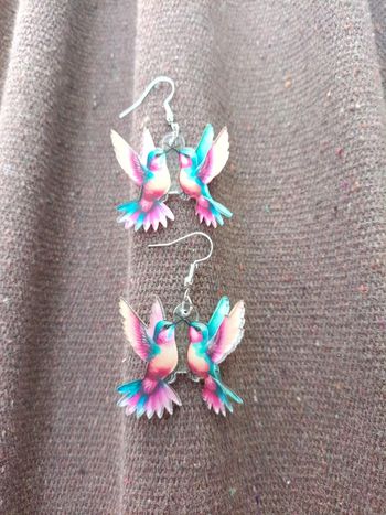 Boucles d'oreilles oiseaux colibris rose