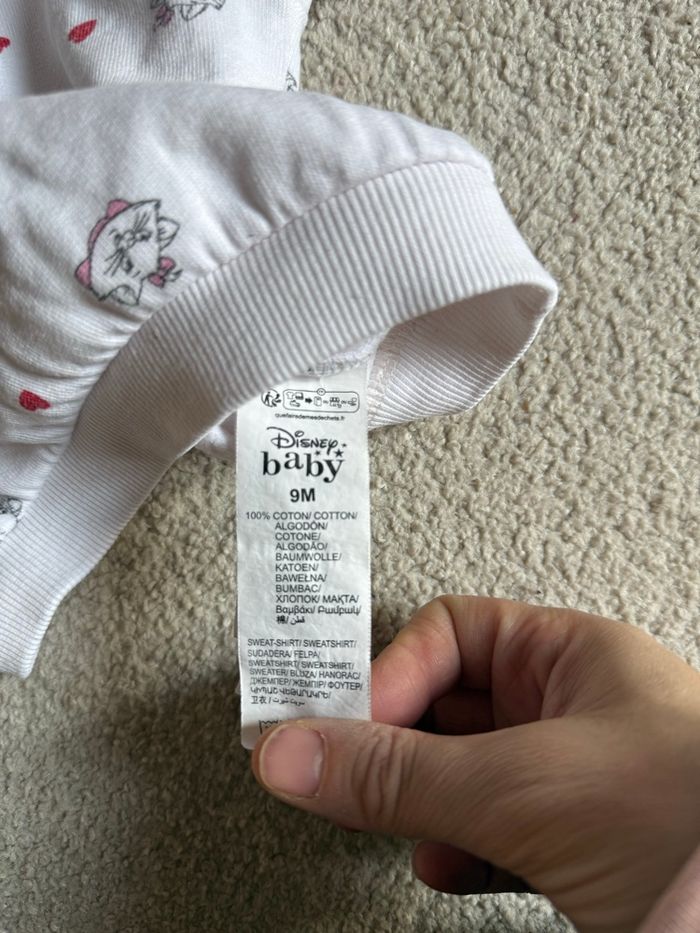 Sweat à col Claudine a motif cœurs et chat Marie blanc 9 mois - Disney baby - photo numéro 4