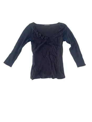 T-shirt manches 3/4 noir avec fleurs ton sur ton Moloko taille 38