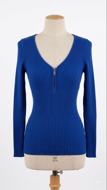  Morgan - Top côtelé zippé - Taille XS - Bleu Roi - Neuf avec étiquette 
