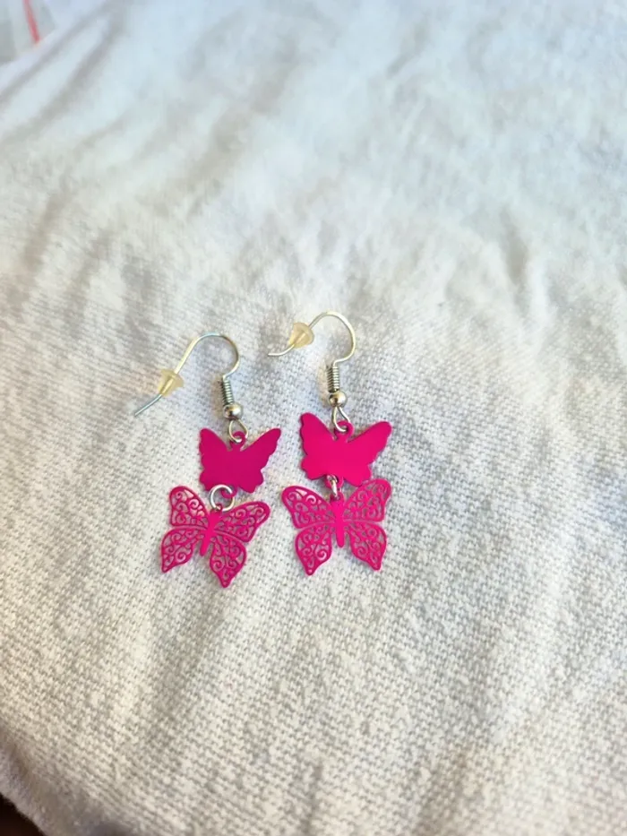 Boucles d'oreilles papillon rose - photo numéro 2