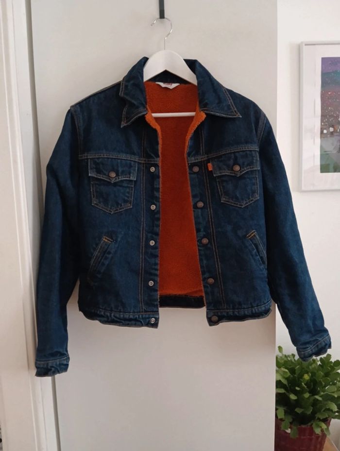 Veste en jean vintage Levi's fourrée sherpa orange - photo numéro 5