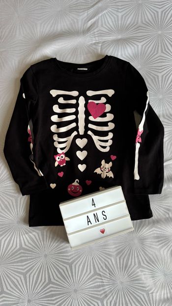 Tee-shirt manches longues fille squelette Halloween 4 ans