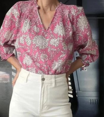 Blouse imprimée en coton bio fushia Libellule
