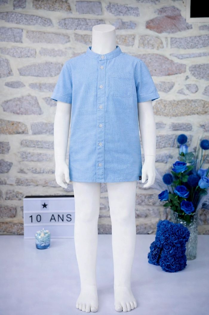 Chemise manches courtes col mao bleu Garçon taille 10 ans marque Okaidi 🎸