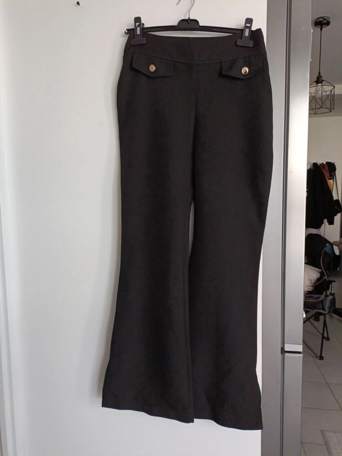 Pantalon noir Taille Haute large fluide avec fente Gemo – Taille 36 – Très bon état