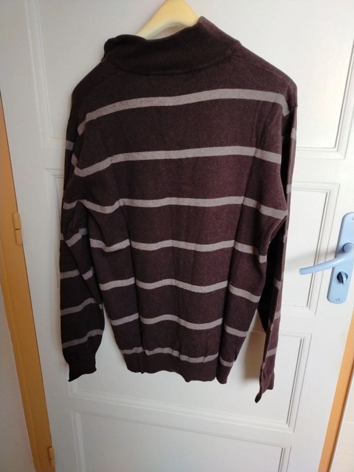 Pull col camionneur rayé marron beige - photo numéro 4