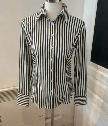 Zara chemise haut top, boutonné, à rayures, noir et blanc, femme, taille M/38
