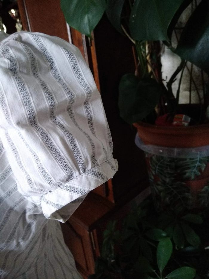 Haut blouse cintrée rayée blanc/gris - photo numéro 4