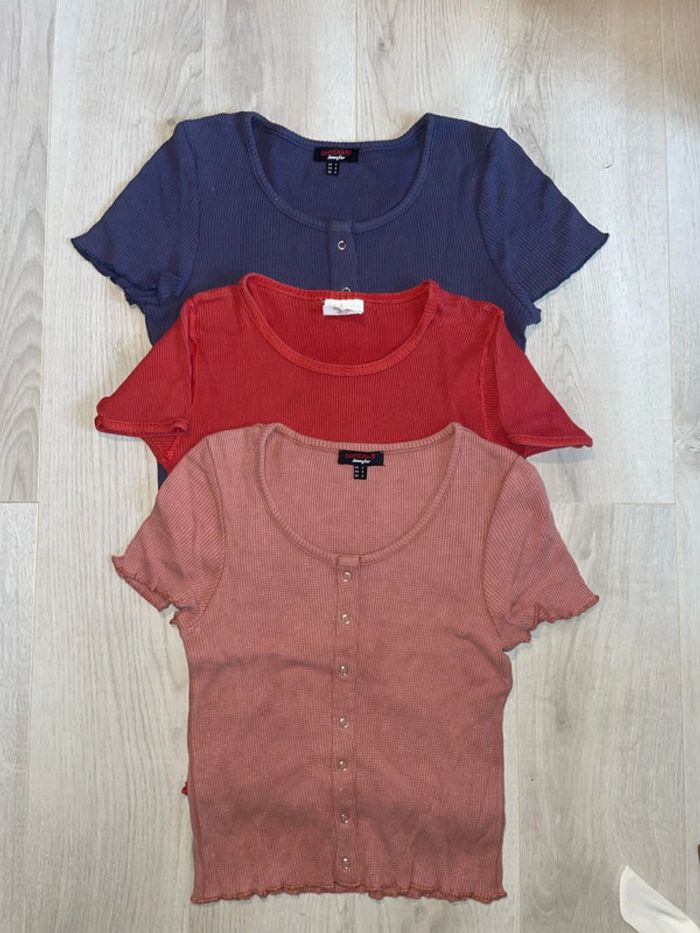 lot 3 tee shirts effet côtelé