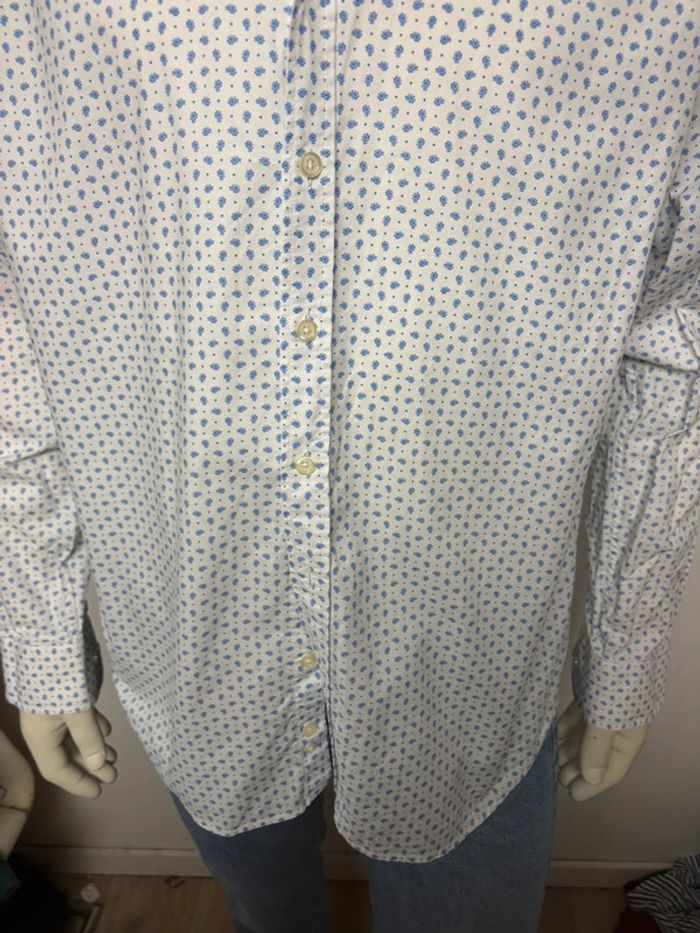 Chemise blanche à motif bleu café coton taille 42 - photo numéro 5