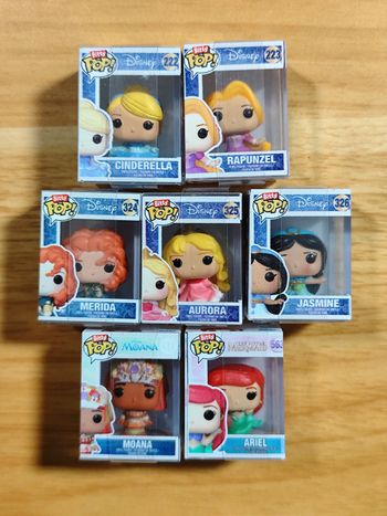 Lot 7 Bitty Pop! - Cinderella 222, Rapunzel 223, Merida 324, Aurora 325, Jasmine 326, Moana 417, Ariel 563 (Disney Princess & Amies)