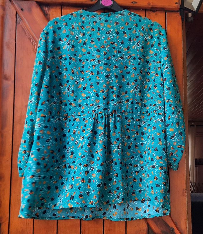 Blouse neuve bleue imprimée, Christine laure, taille 3/38 - photo numéro 2