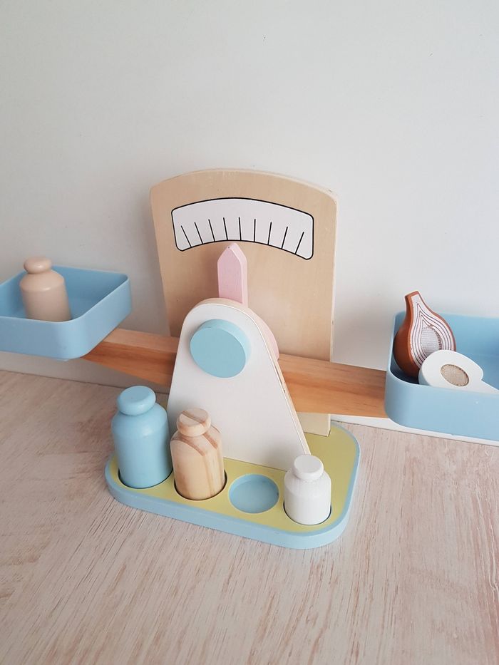 Balance du marché, fruits et légumes en bois à découper pour dînette - photo numéro 3