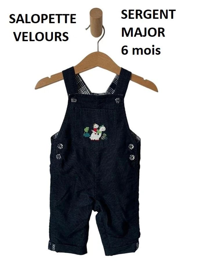 Salopette en velours côtelé bleu pétrole (dinosaures) - Sergent Major 6 mois