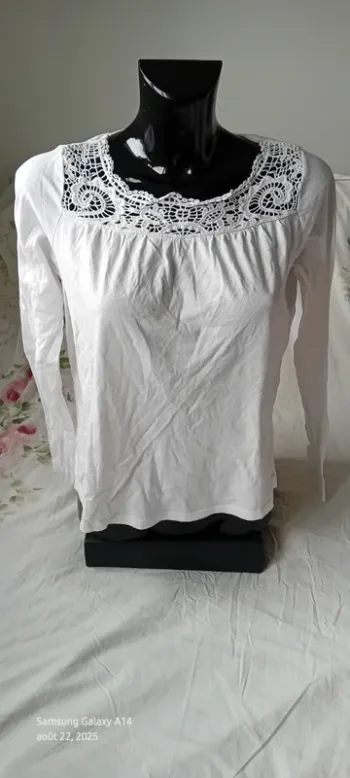Haut blanc manches longues avec dentelle ajourée fille 14 ans la halle