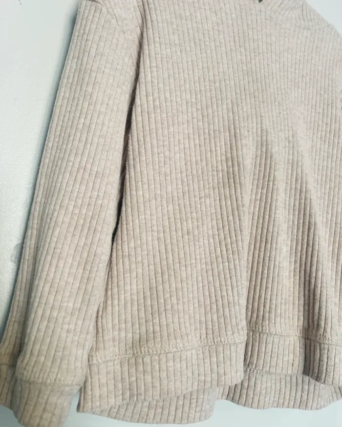 Sweat fin côtelé beige à capuche 4 ans - Kiabi - photo numéro 3