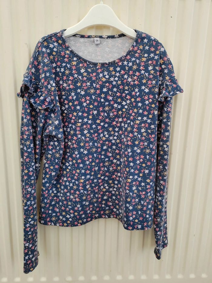 💙Blouse bleue ML fleurie 12 ans